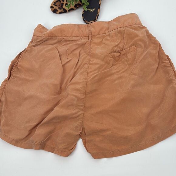 Anthropologie Sancia High-Rise Pleated Paper Bag Bermuda Shorts Apricot Small - Picture 6 of 11